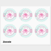 Sticker Rond Baby shower d'impression Pink Elephant et Chevron (Feuille)