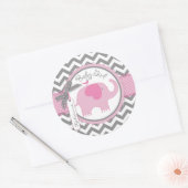 Sticker Rond Baby shower d'impression Pink Elephant et Chevron (Enveloppe)
