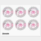 Sticker Rond Baby shower d'impression Pink Elephant et Chevron (Feuille)