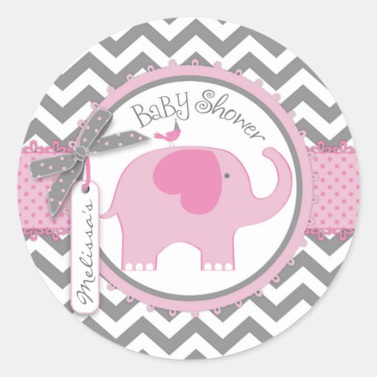 Sticker Rond Baby shower d'impression Pink Elephant et Chevron (Devant)