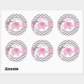 Sticker Rond Baby shower d'impression Pink Elephant et Chevron (Feuille)