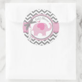 Sticker Rond Baby shower d'impression Pink Elephant et Chevron (Sac)