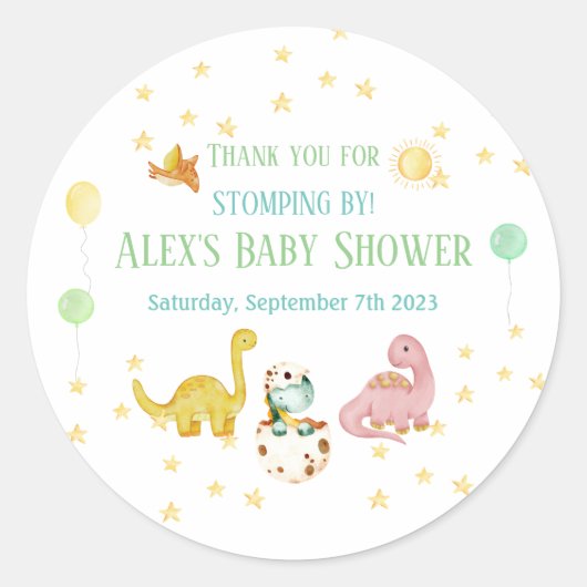 Sticker Rond Baby shower Dinosaur (Devant)