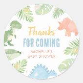 Sticker Rond Baby shower Dinosaur aquarelle (Devant)