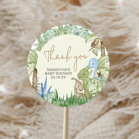 Sticker Rond Baby shower Dinosaur verdoyant