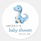 Sticker Rond Baby shower Dinosaure Aquarelle Bleu (Devant)