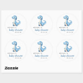 Sticker Rond Baby shower Dinosaure Aquarelle Bleu (Feuille)