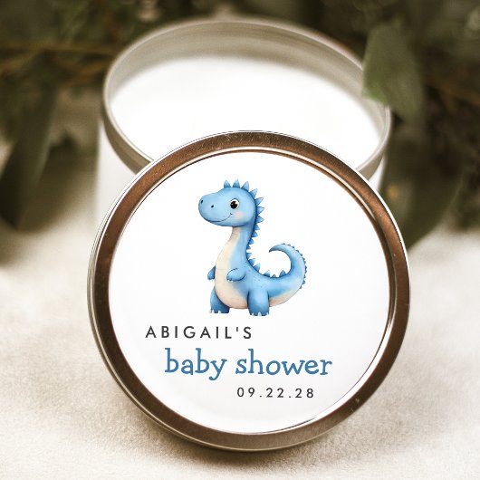 Sticker Rond Baby shower Dinosaure Aquarelle Bleu