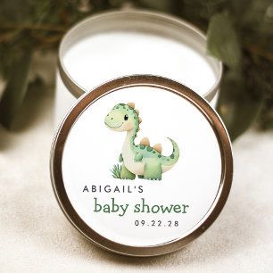 Sticker Rond Baby shower Dinosaure Vert Aquarelle