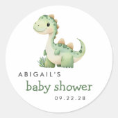 Sticker Rond Baby shower Dinosaure Vert Aquarelle (Devant)