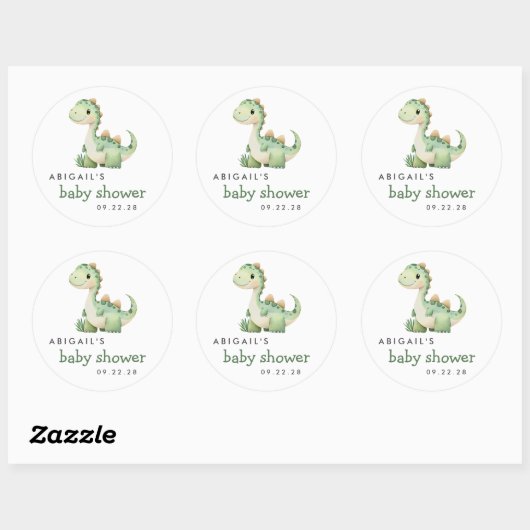 Sticker Rond Baby shower Dinosaure Vert Aquarelle (Feuille)