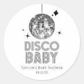 Sticker Rond Baby shower Disco Ball 'Disco Baby' en argent (Devant)