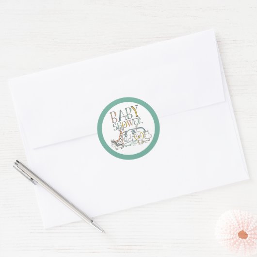 Sticker Rond Baby shower Doodle Safari (Enveloppe)
