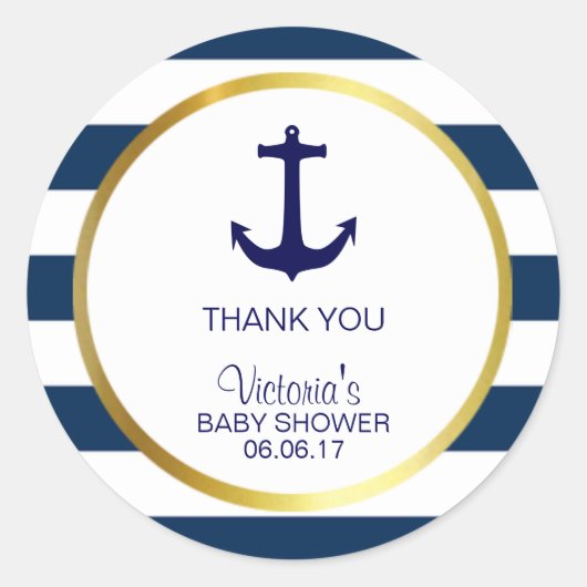 Sticker Rond Baby shower d'or Bleu Bleu Bleu Marine (Devant)
