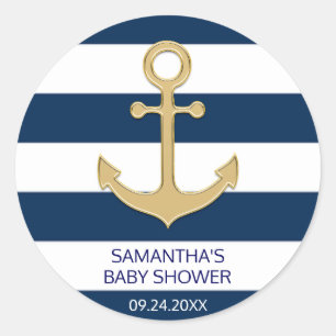 Sticker Rond Baby shower d'or Bleu Bleu Bleu Marine