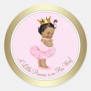 Sticker Rond Baby shower d'or rose