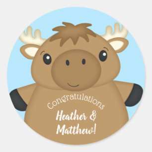 Sticker Rond Baby shower d'orignal bleu