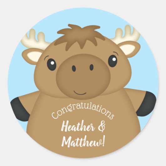 Sticker Rond Baby shower d'orignal bleu (Devant)