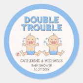 Sticker Rond Baby shower Double Trouble Twin Boys (Devant)