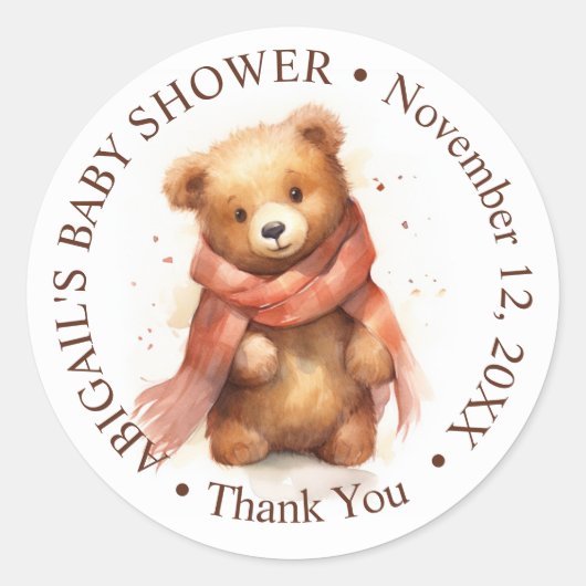 Sticker Rond Baby shower d'Ours Bébé Aquarelle mignonne (Devant)