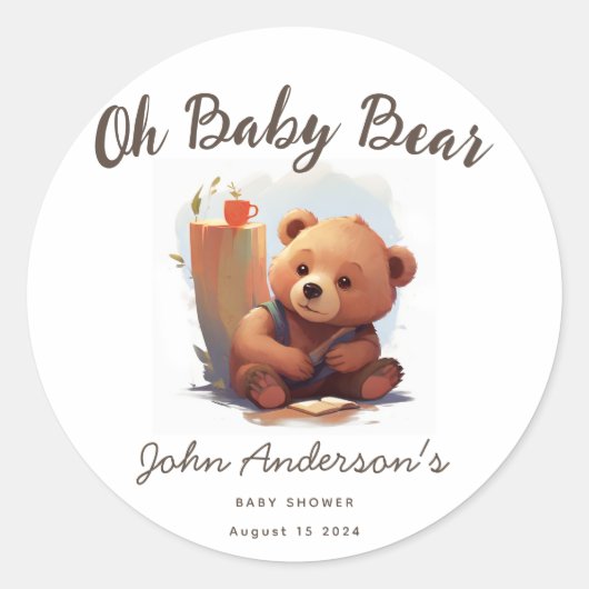 Sticker Rond Baby shower d'ours Brown Rustique (Devant)