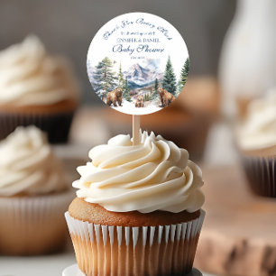 Sticker Rond Baby shower d'ours de montagne rustique Woodland M