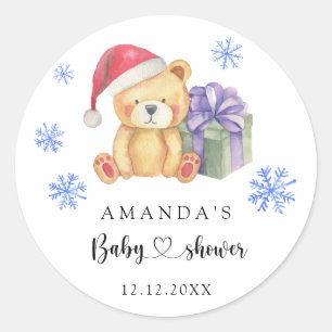 Sticker Rond Baby shower d'ours en peluche d'hiver
