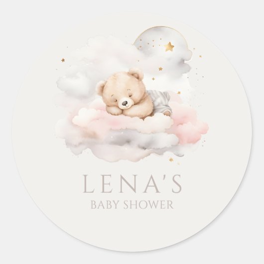 Sticker Rond Baby shower d'ours en peluche mignon (Devant)