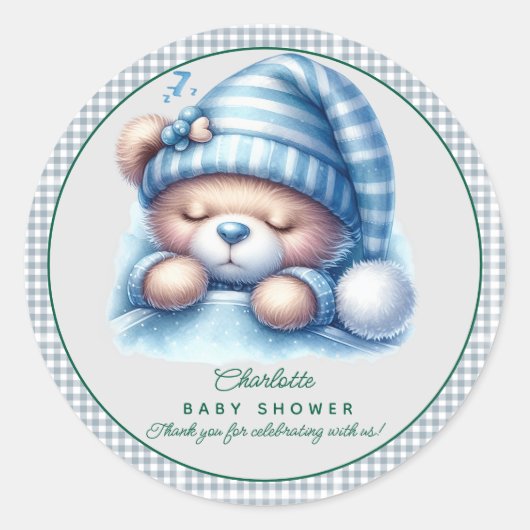 Sticker Rond Baby shower d'ours en peluche mignon (Devant)