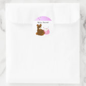 Sticker Rond Baby shower d'ours en peluche rose (Sac)