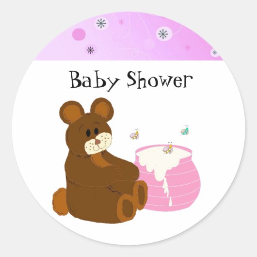 Sticker Rond Baby shower d'ours en peluche rose (Devant)
