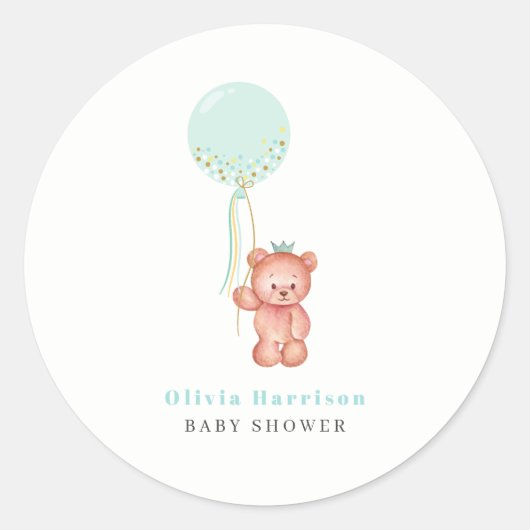 Sticker Rond Baby shower d'ours en peluche simple (Devant)