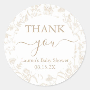 Sticker Rond Baby shower d'ours en toile neutre