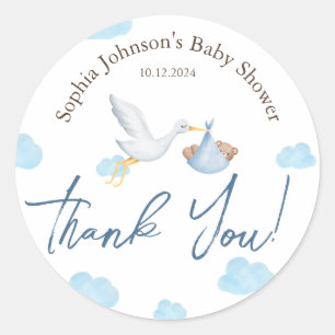 Sticker Rond Baby shower d'ours, Livraison de la cigogne, Garço