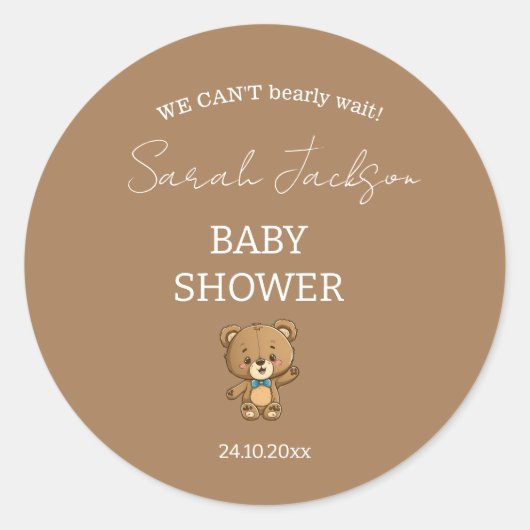Sticker Rond Baby shower d'ours Neutre Neutre (Devant)