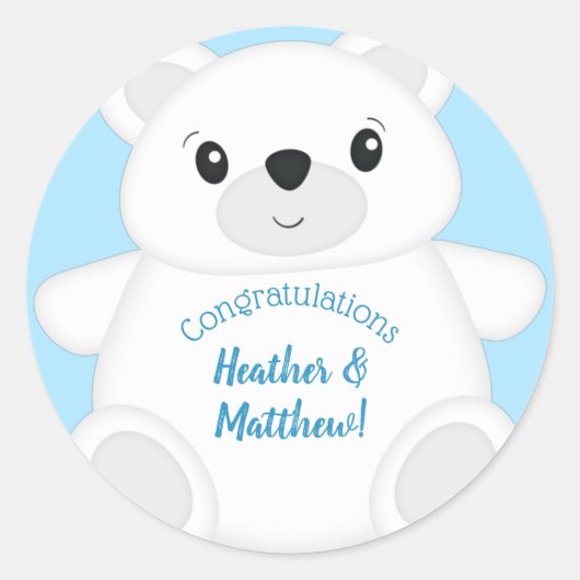 Sticker Rond Baby shower d'ours polaire (Devant)