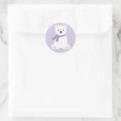 Sticker Rond Baby shower d'ours polaire de fille pourpre (Sac)