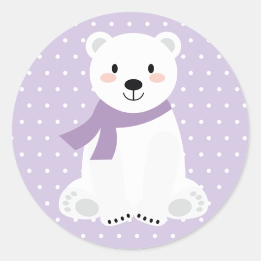 Sticker Rond Baby shower d'ours polaire de fille pourpre (Devant)