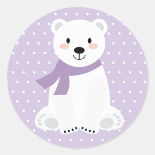 Sticker Rond Baby shower d'ours polaire de fille pourpre
