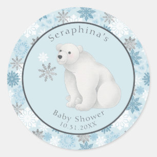 Sticker Rond Baby shower d'ours polaire hivernal