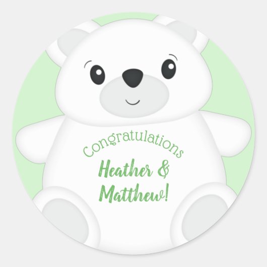 Sticker Rond Baby shower d'ours polaire vert (Devant)