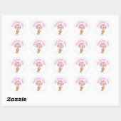 Sticker Rond Baby shower d'ours pour fille d'anniversaire (Feuille)