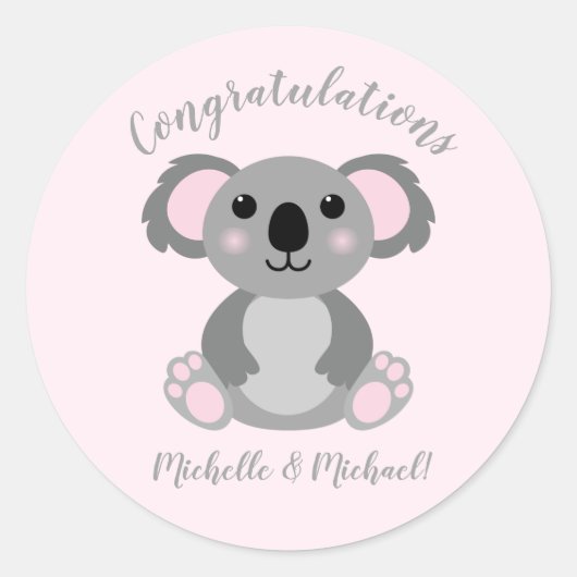 Sticker Rond Baby shower d'ours rose Koala (Devant)