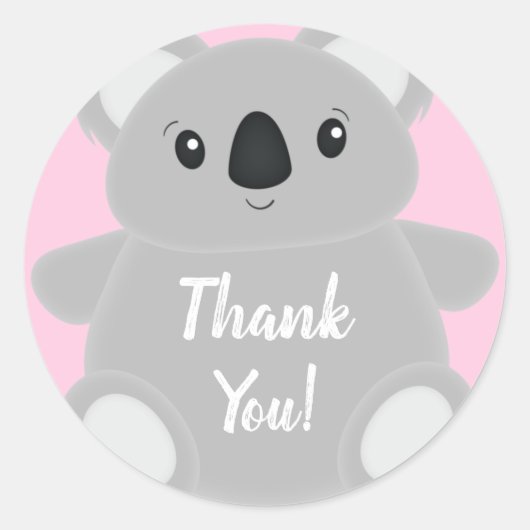 Sticker Rond Baby shower d'ours rose Koala (Devant)