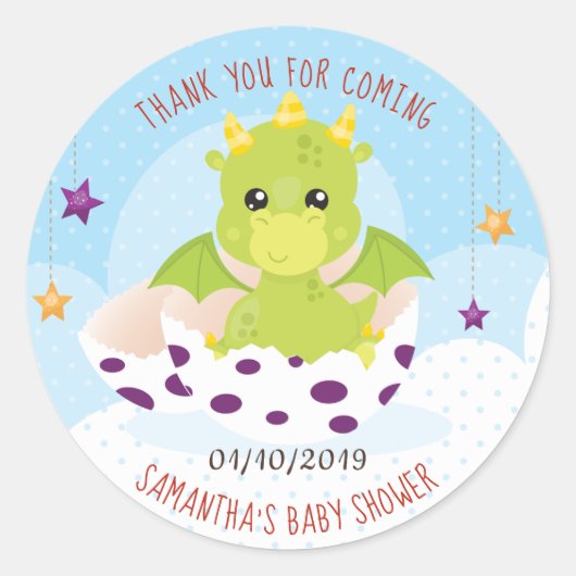 Sticker Rond Baby shower Dragon (Devant)