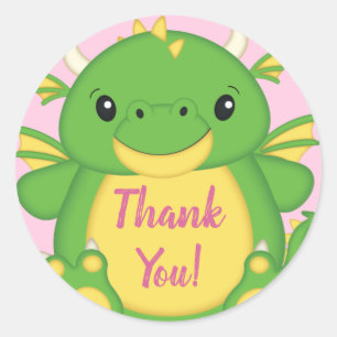 Sticker Rond Baby shower Dragon rose