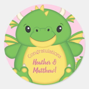 Sticker Rond Baby shower Dragon rose