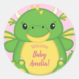 Sticker Rond Baby shower Dragon rose