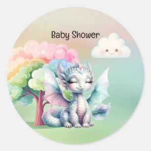 Sticker Rond Baby shower du Dragon Cute Pastel