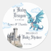 Sticker Rond Baby shower du dragon médiéval merci pour (Devant)